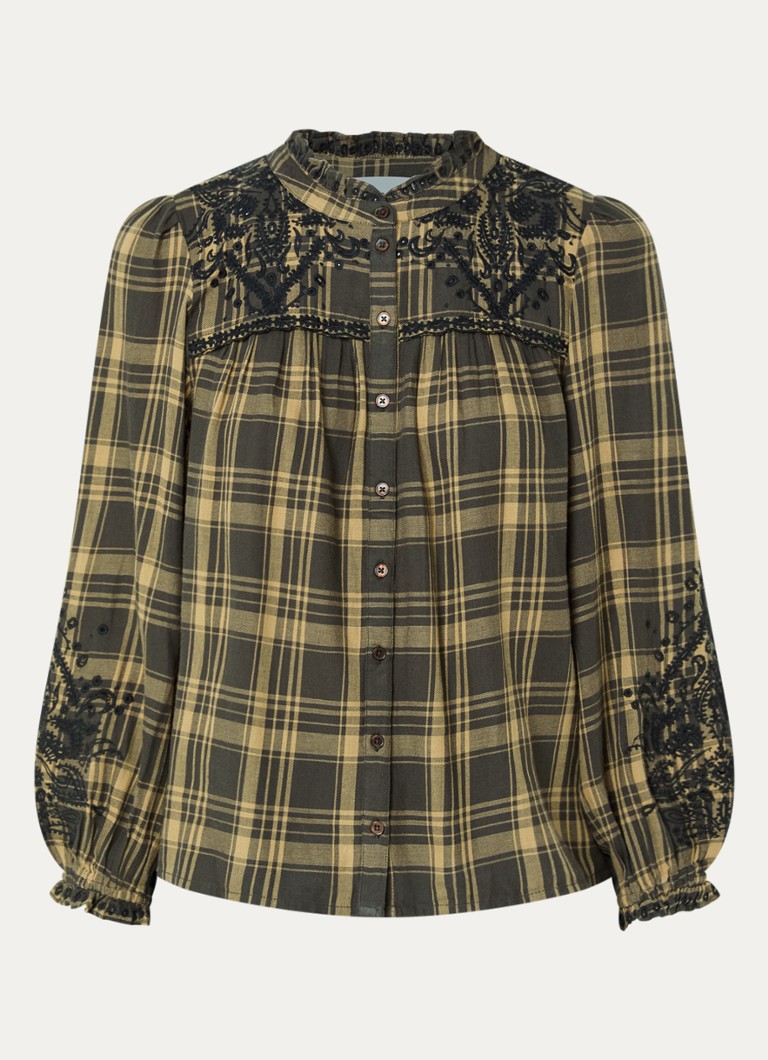 Ba&sh Dames Kaela blouse met ruitdessin in de kleur Bronsgroen