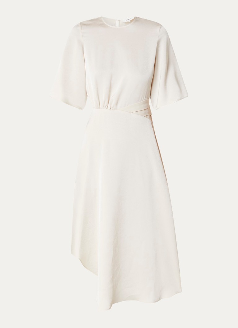 Ba&sh Dames Wila midi jurk van satijn met asymmetrische zoom in de kleur Gebroken wit