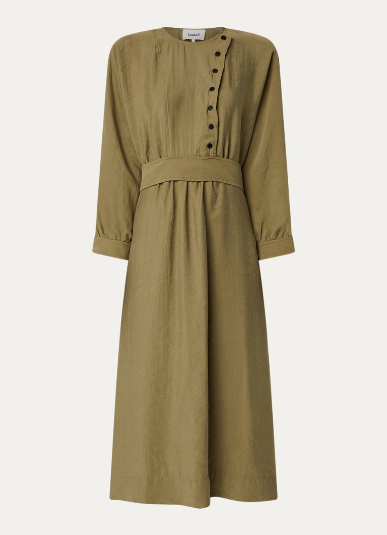 Ba&sh Dames Canny maxi tuniekjurk met ceintuur in de kleur Mosgroen