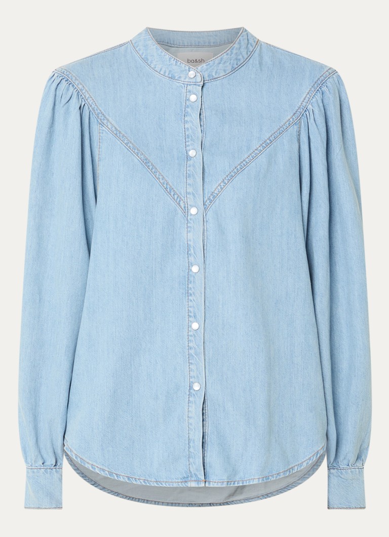 Ba&sh Dames Alino blouse van chambray met pofmouw in de kleur Indigo