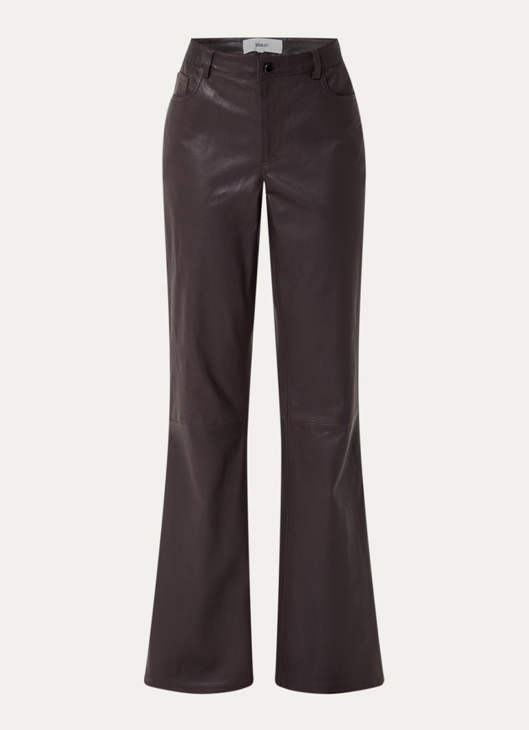 Ba&sh Dames Lior low waist flared fit broek van imitatieleer in de kleur Donkerbruin