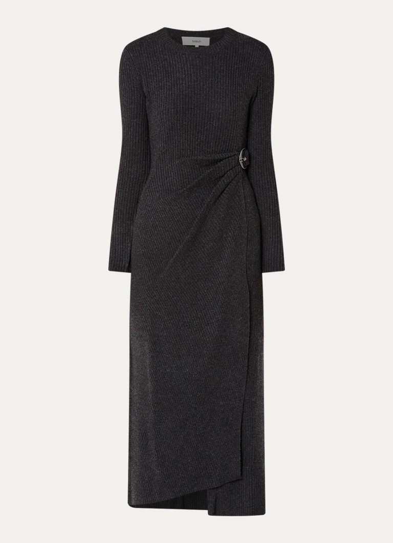 Ba&sh Dames Bamaya ribgebreide jurk in wolblend met ceintuur in de kleur Antraciet