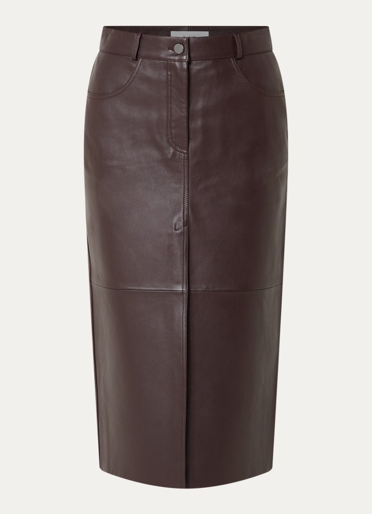 Ba&sh Dames Solene midi rok van lamsleer met steekzakken in de kleur Donkerbruin