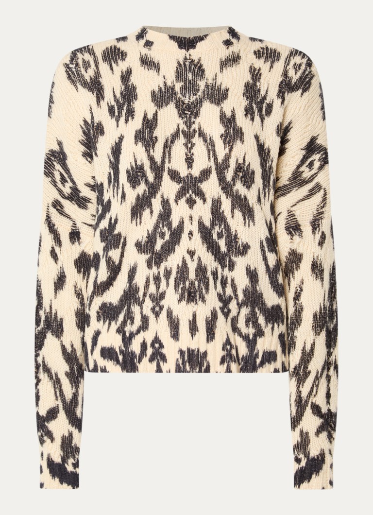 Ba&sh Dames Pauze grofgebreide pullover in wolblend met panterprint in de kleur Beige
