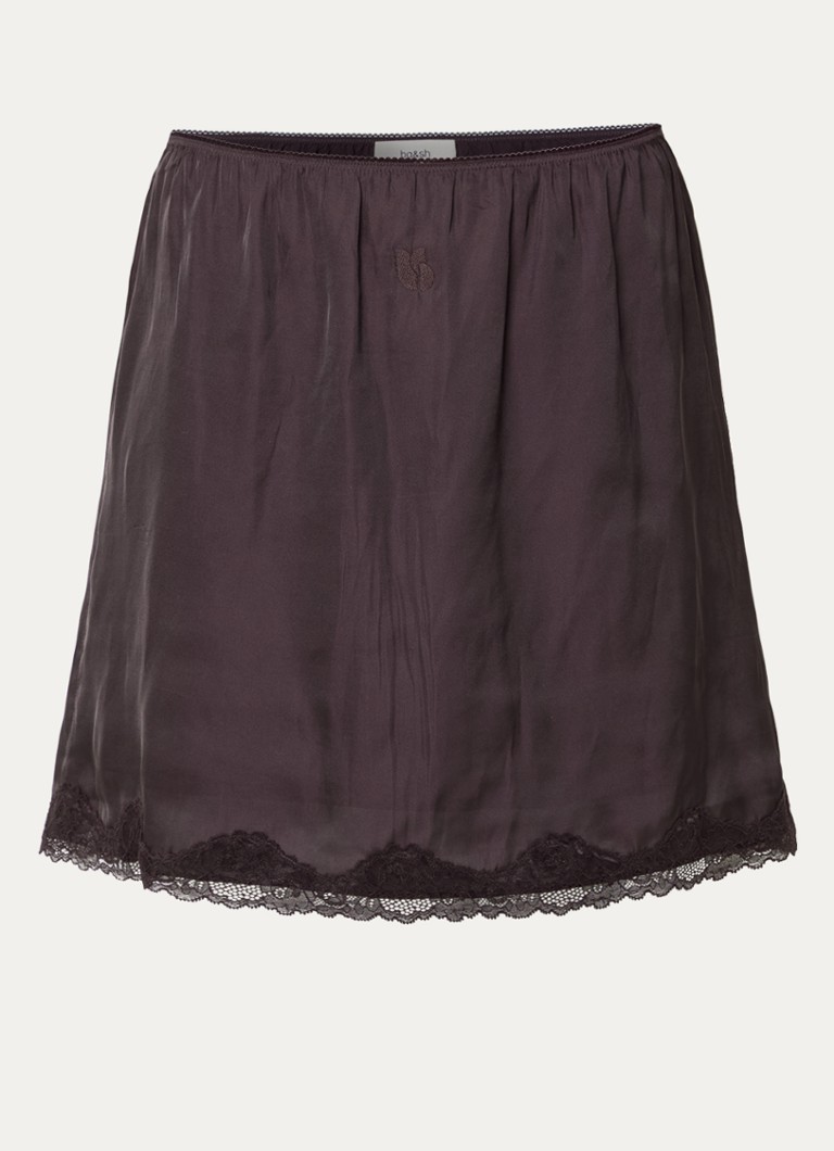 Ba&sh Dames Cesaria mini rok van satijn met details van kant in de kleur Aubergine