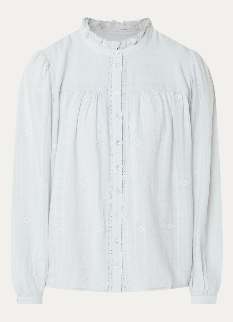Ba&sh Dames Melody blouse met volant en pofmouw in de kleur Lichtblauw