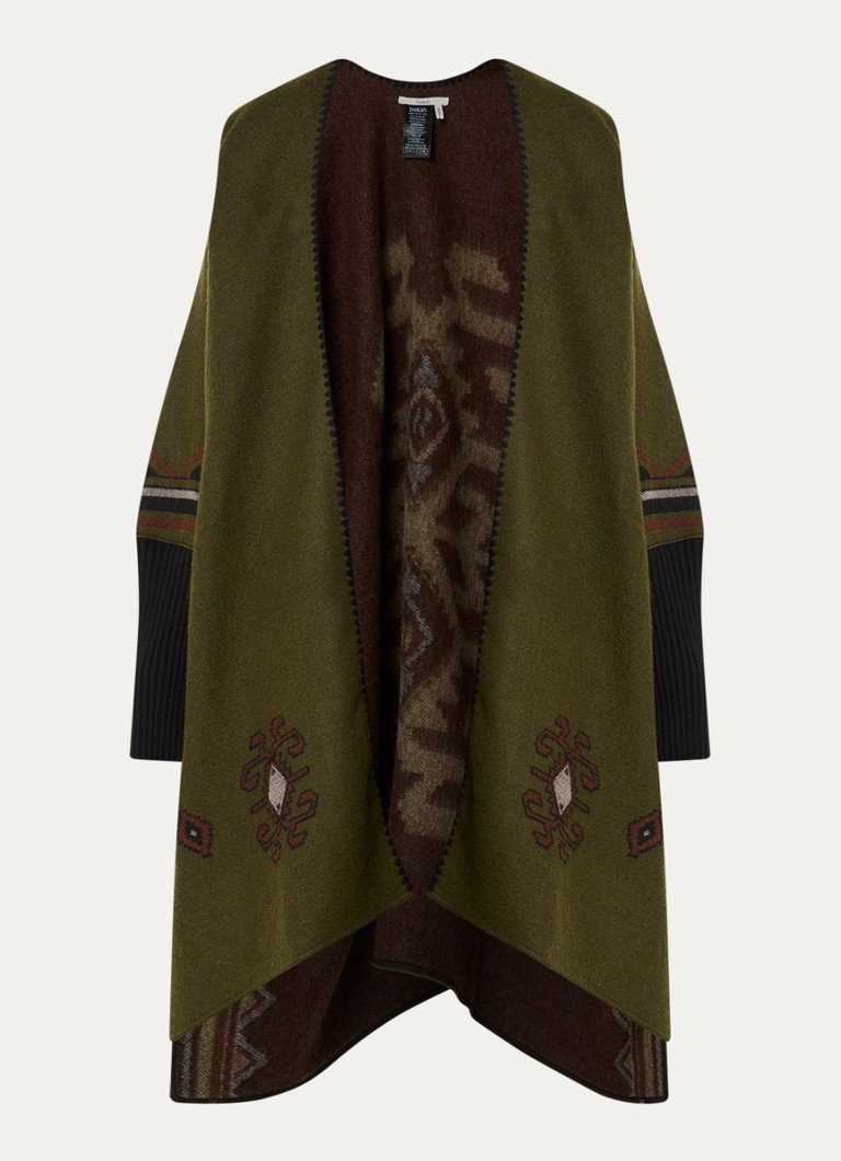Ba&sh Dames Pongo poncho in wolblend met ingebreid patroon in de kleur Mosgroen
