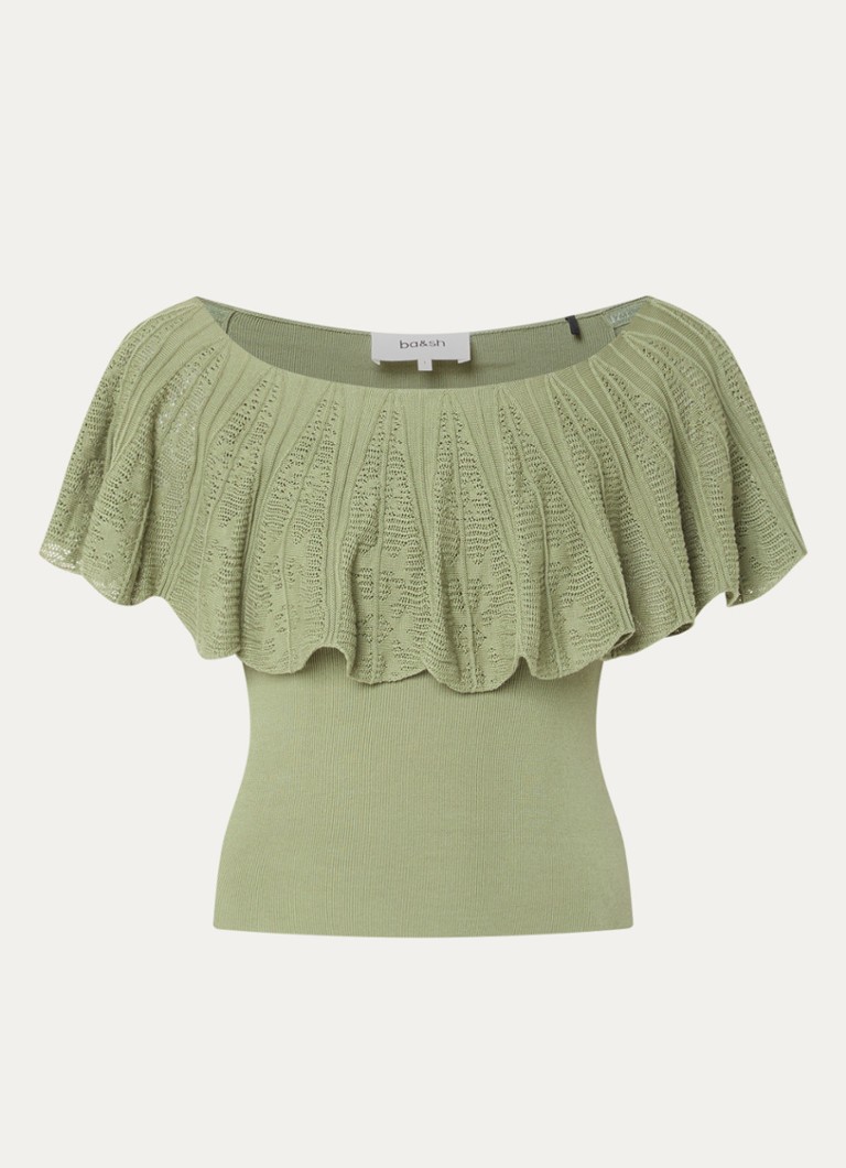 Ba&sh Dames Salda fijngebreide top met volant in de kleur Lichtgroen