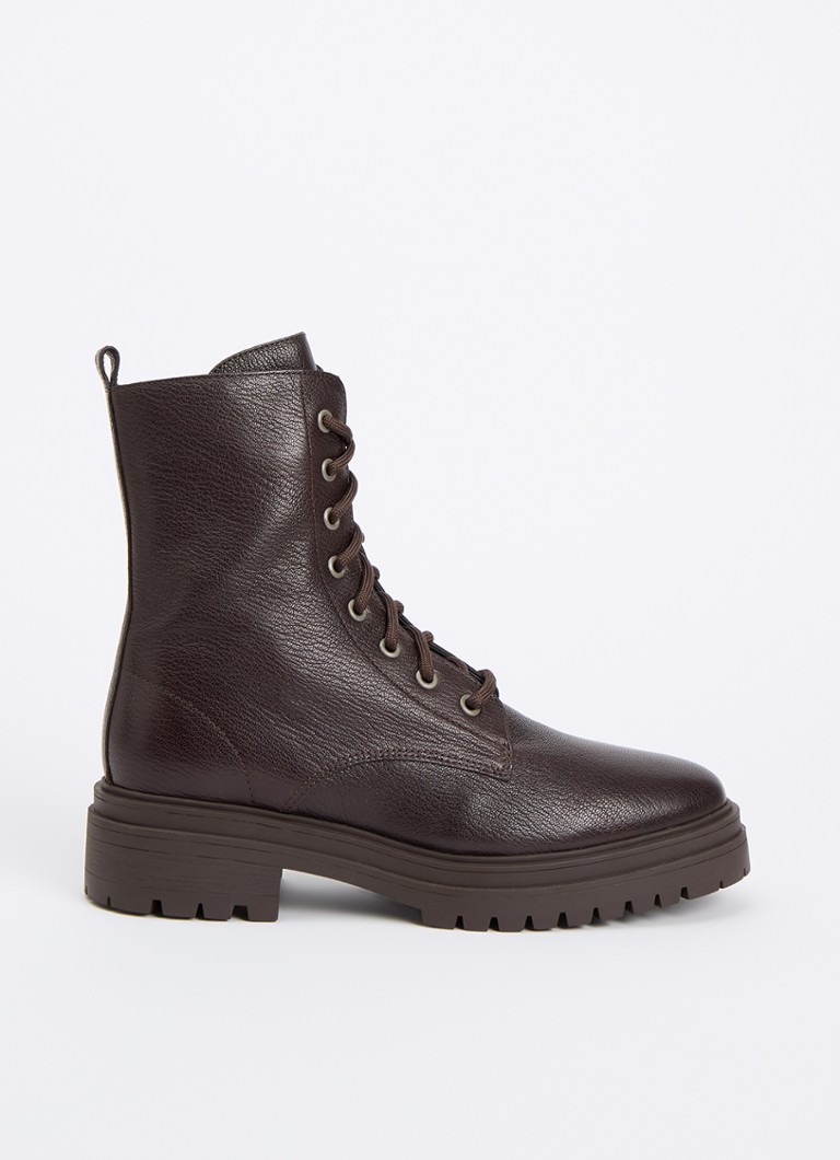 Ba&sh Dames Veterboot van leer in de kleur Donkerbruin
