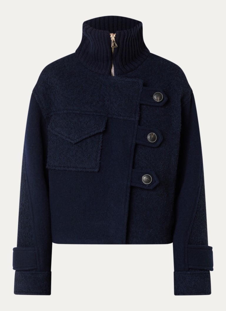 Ba&sh Dames Dora jack in wolblend met steekzakken in de kleur Donkerblauw