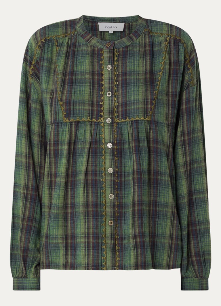 Ba&sh Dames Sisi tuniek in linnenblend met ruitdessin in de kleur Legergroen