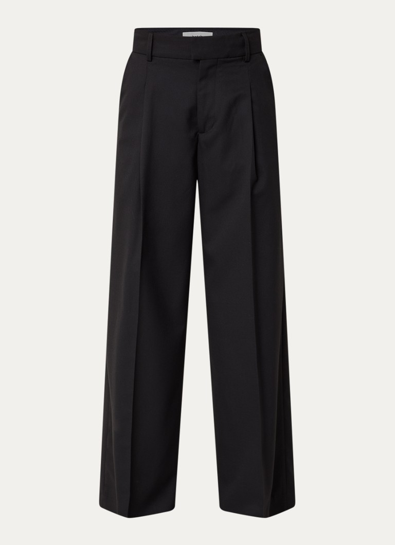 Ba&sh Dames Cravy high waist wide fit broek in wolblend in de kleur Zwart