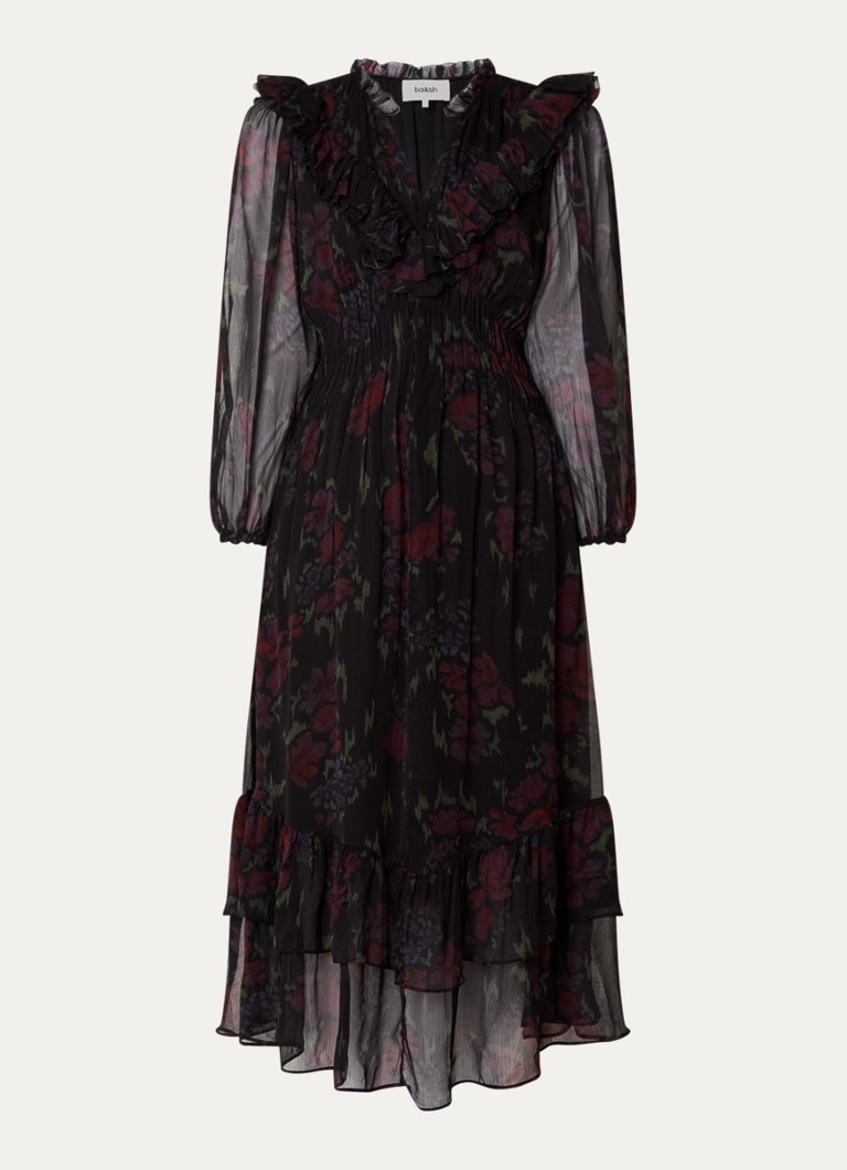 Ba&sh Dames Dova maxi jurk met volant en print in de kleur Zwart