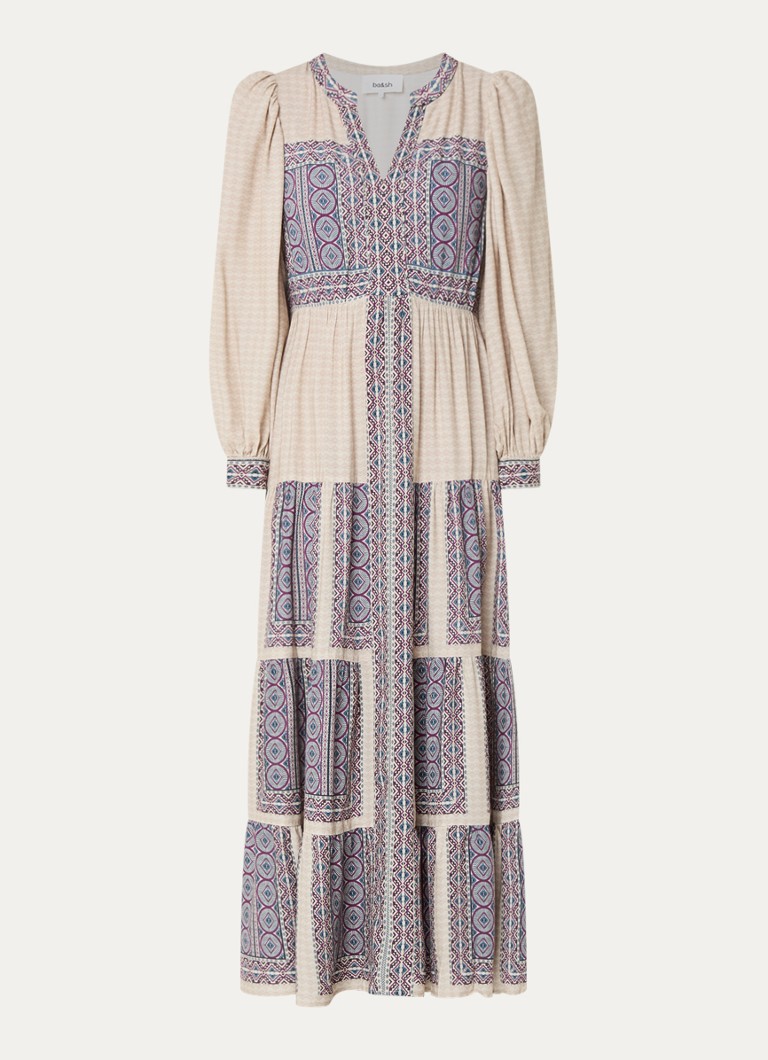 Ba&sh Dames Olly maxi jurk met print in de kleur Gebroken wit
