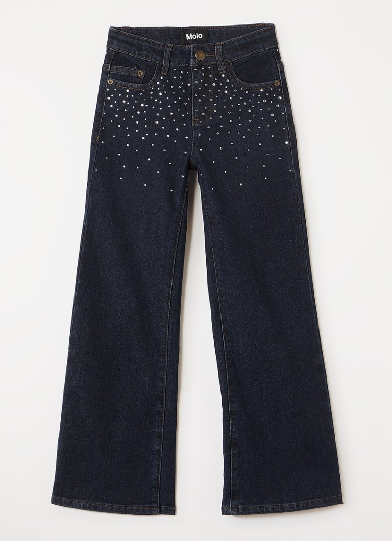 Molo Meisjes Asta flared jeans van katoen in de kleur Donkerblauw, maat: 15-16Y=176