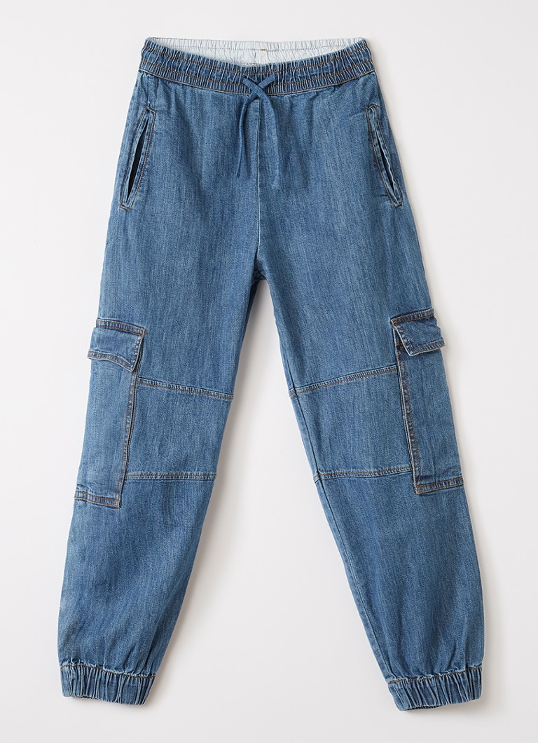 Molo Meisjes Aliki tapered fit cargobroek van chambray met klepzakken in de kleur Indigo, maat: 5-6Y=116
