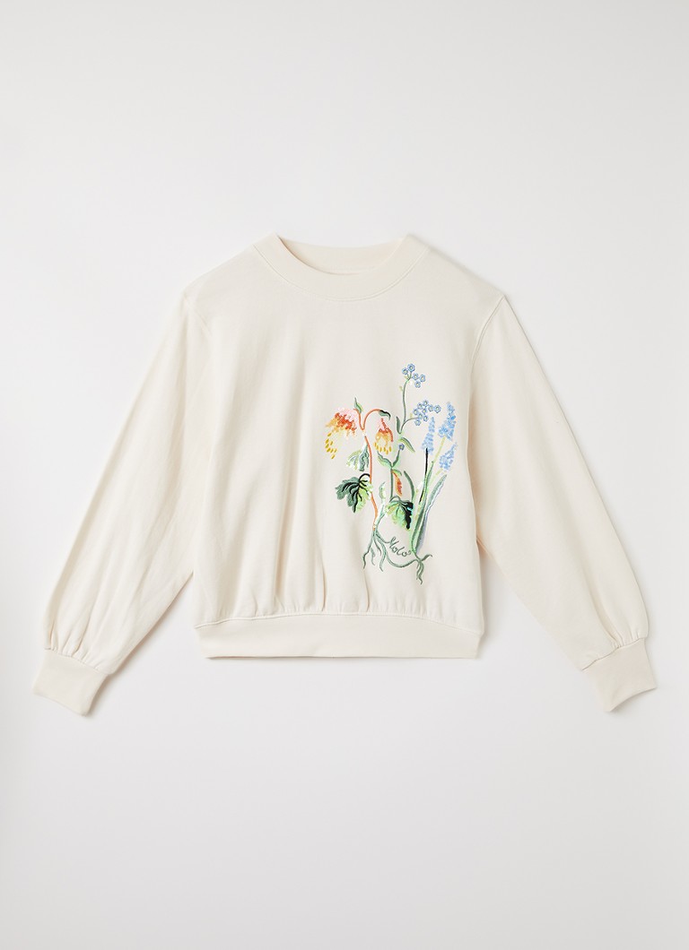 Molo Meisjes Marge sweater met bloemborduring in de kleur Creme, maat: 3-4Y=104