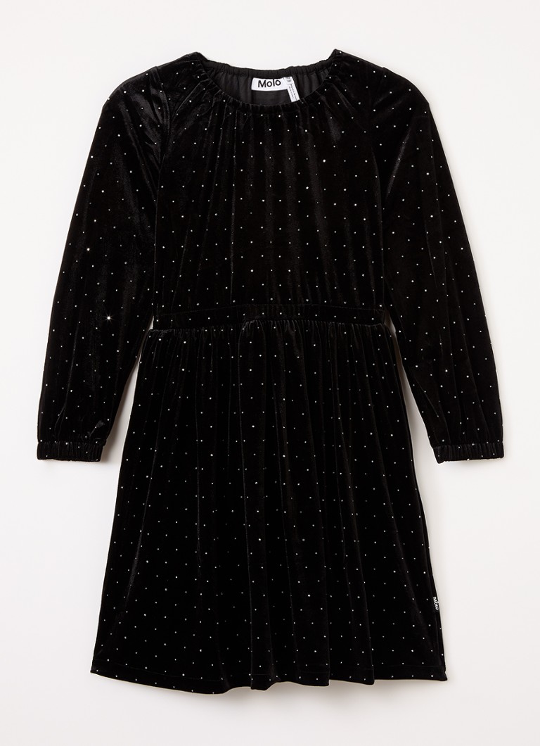 Molo Meisjes Carolyn jurk van fluweel met strass in de kleur Zwart, maat: 11-12Y=152