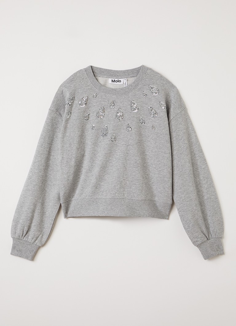Molo Meisjes Miki sweater met pailletten in de kleur Grijsmele, maat: 11-12Y=152