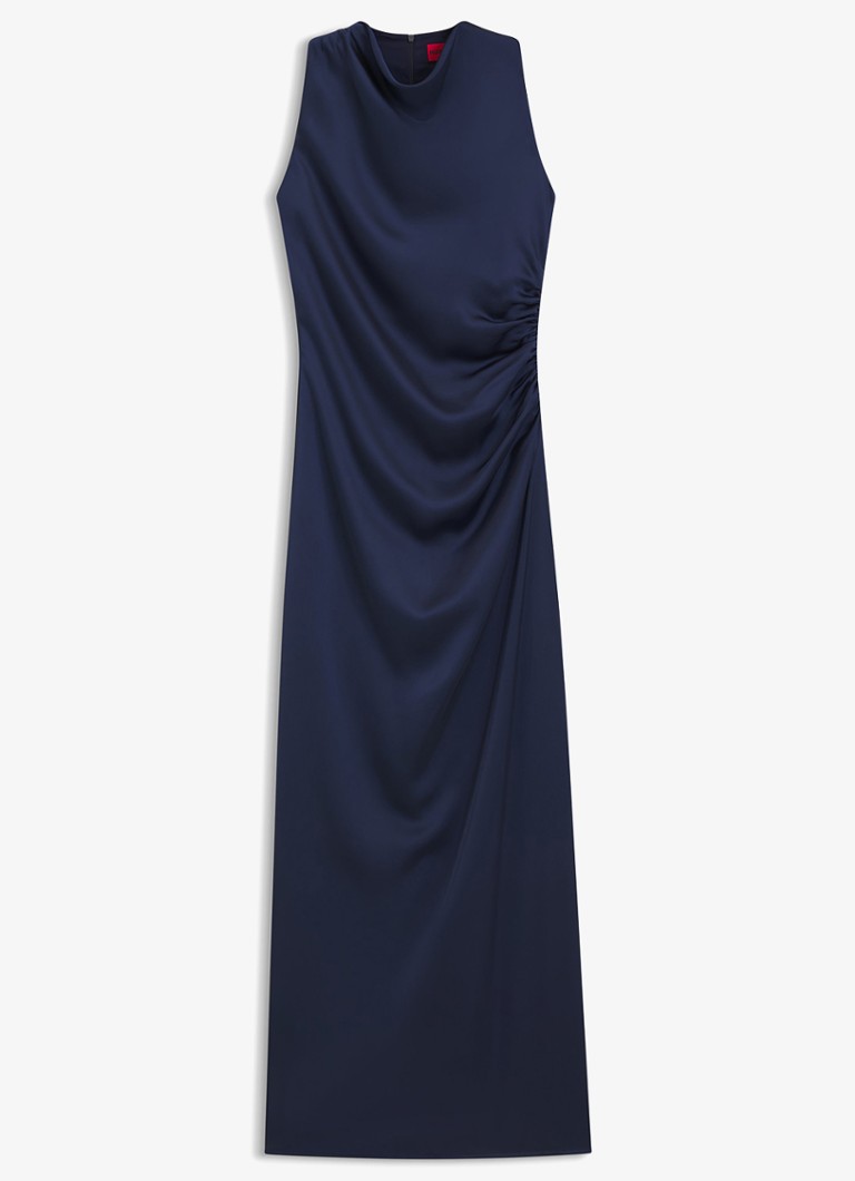 HUGO Dames Maxi jurk van satijn in de kleur Donkerblauw