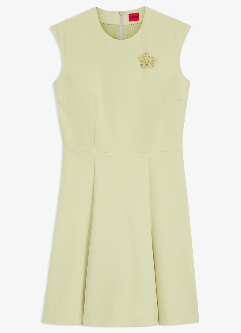 HUGO Dames Mini A-lijn jurk met broche in de kleur Beige