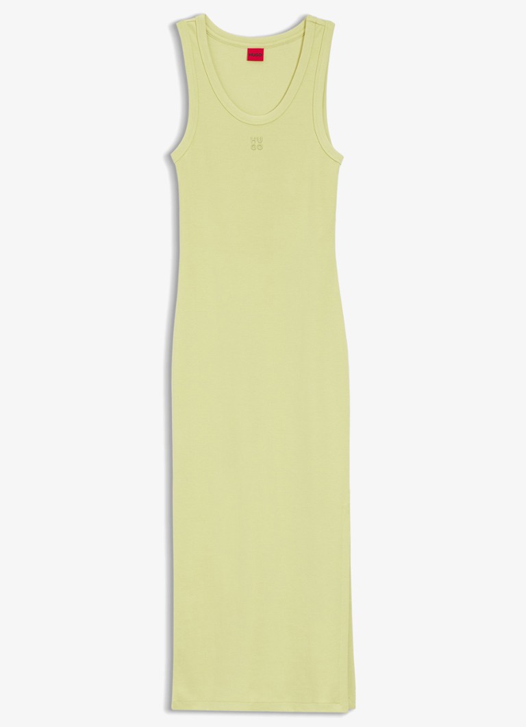 HUGO Dames Nalimera midi kokerjurk met logo en split in de kleur Medium Beige-267 / Beige