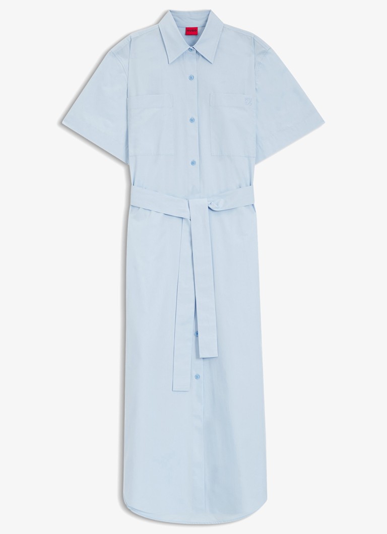 HUGO Dames Kinime midi blousejurk met borstzak en logoborduring in de kleur Open Blue-476 / Blauw