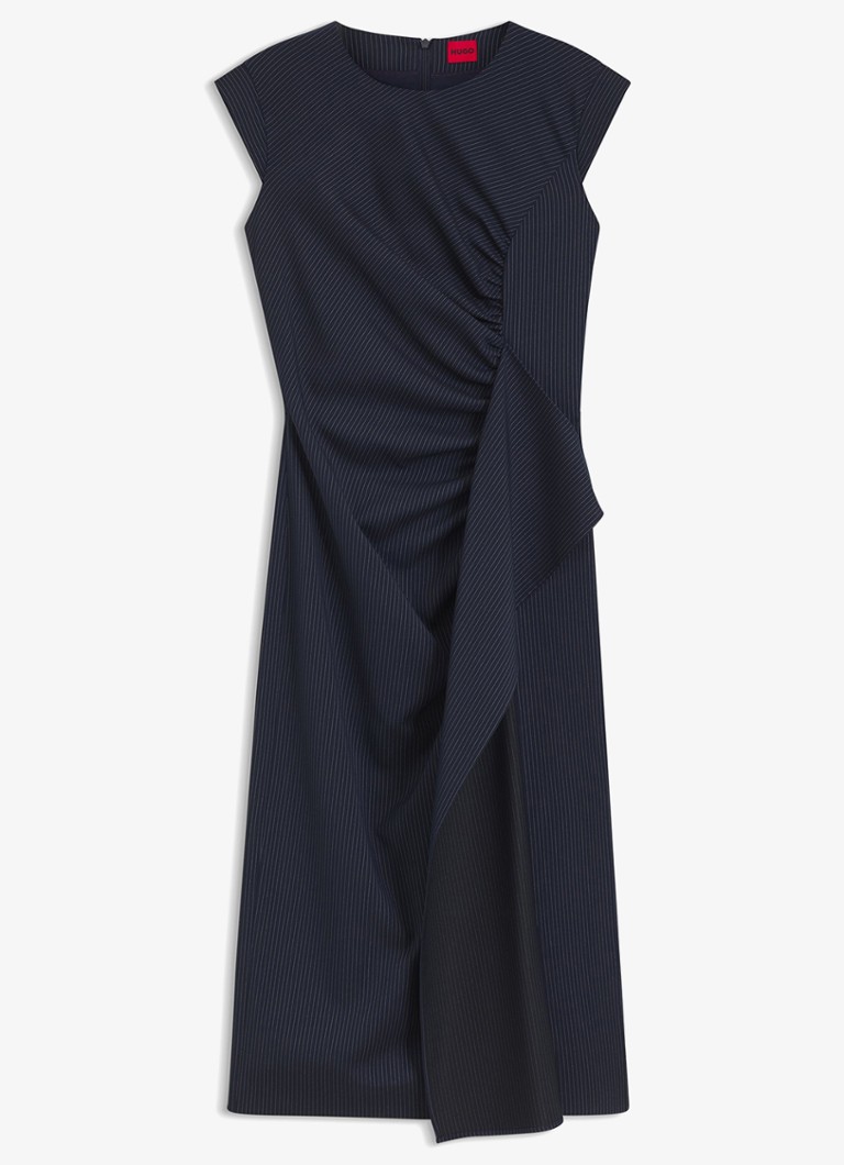 HUGO Dames Midi jurk met gedrapeerd detail in de kleur Donkerblauw