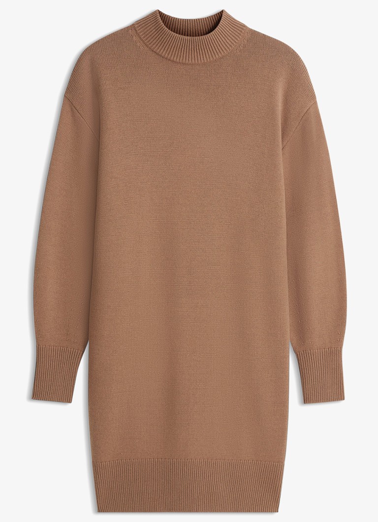 HUGO Dames Trui jurk met logo in de kleur Lichtbruin
