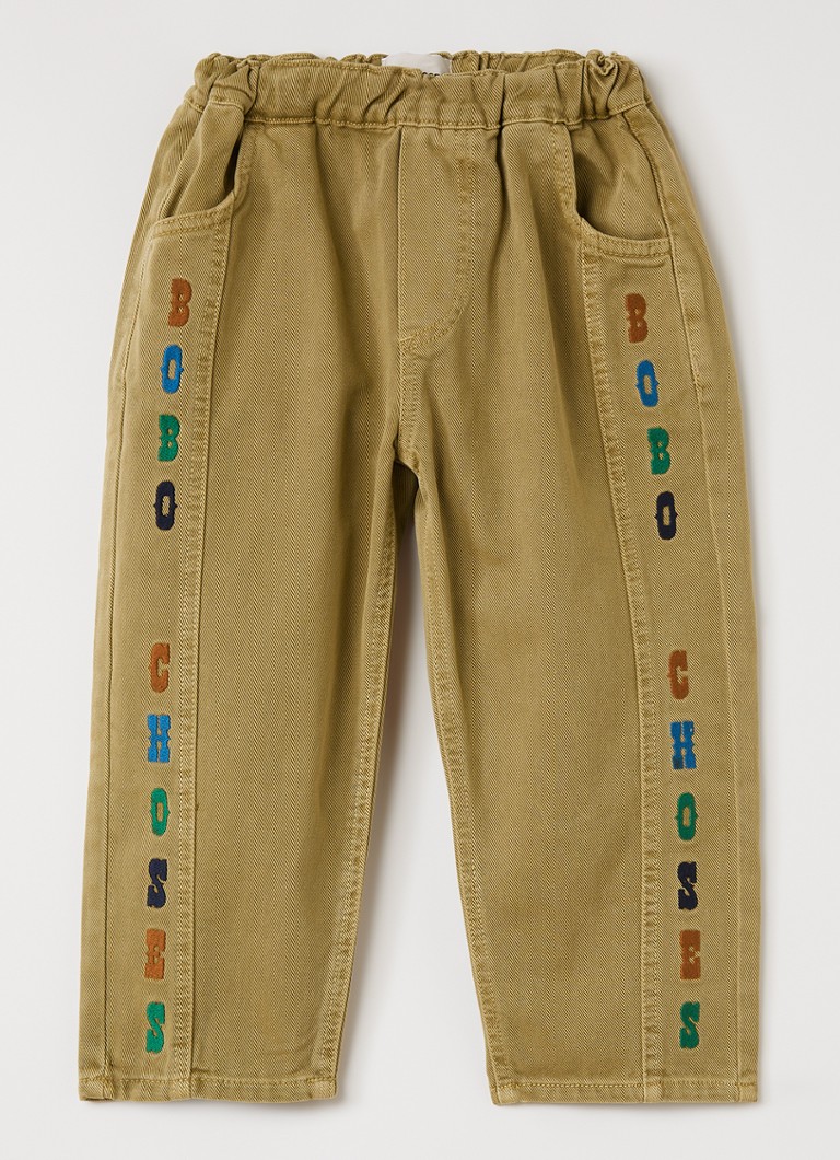 BOBO CHOSES Meisjes Loose fit broek met logoborduring in de kleur Khaki, maat: 8Y-9Y=128