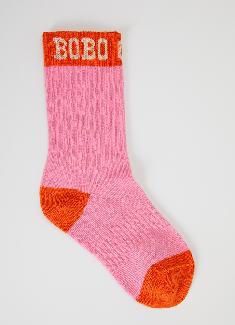 BOBO CHOSES Meisjes Pop ribgebreide sokken in katoenblend met logo in de kleur Roze, maat: 23-25