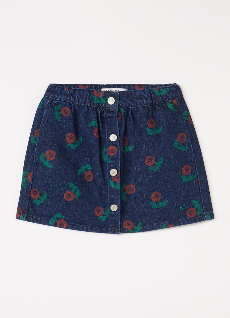 BOBO CHOSES Meisjes Spijkerrok met bloemenprint in de kleur Donkerblauw, maat: 8Y-9Y=128