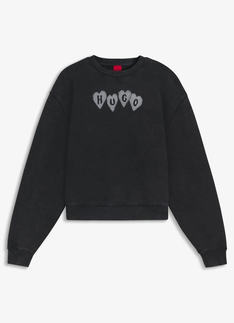 HUGO Dames Sweater met logoprint in de kleur Donkergrijs
