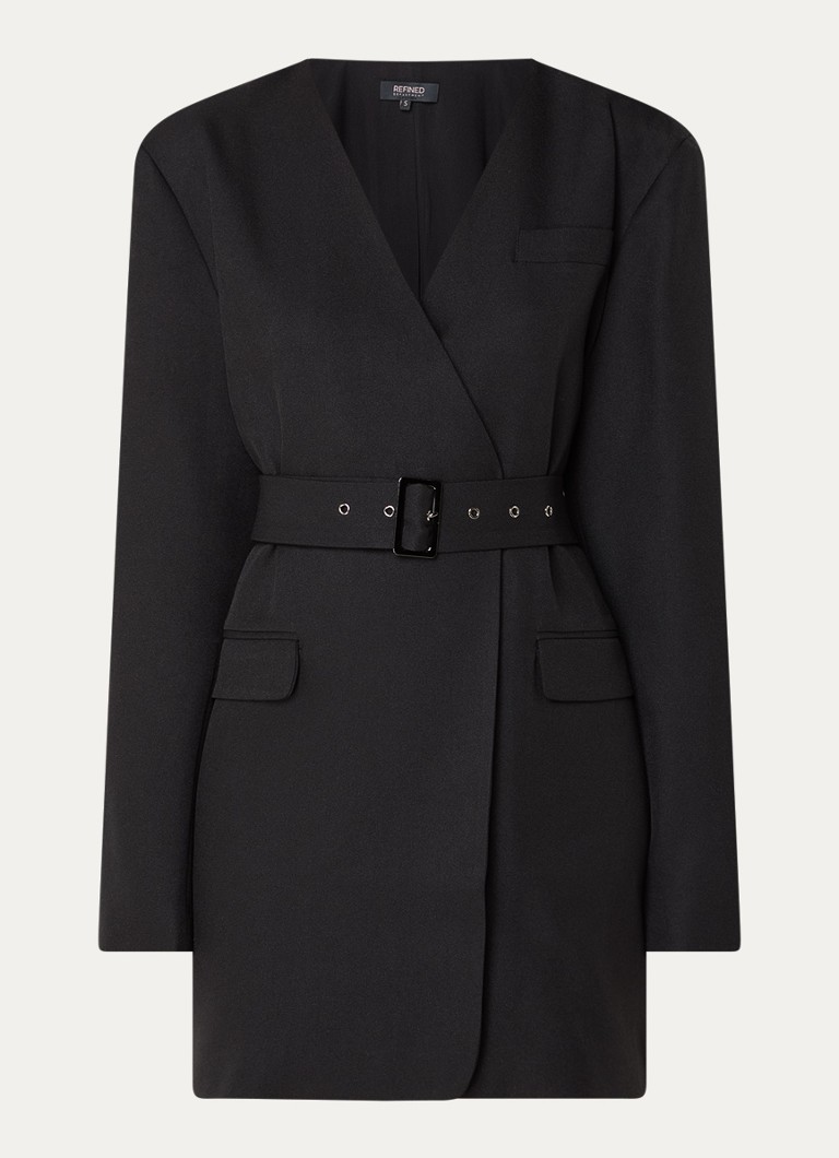 Refined Department Dames Maan mini blazerjurk met ceintuur in de kleur Zwart, maat: M