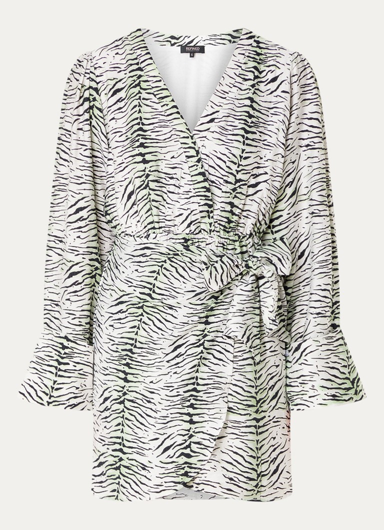 Refined Department Dames Liselle mini wikkeljurk met zebraprint in de kleur Wit, maat: XS