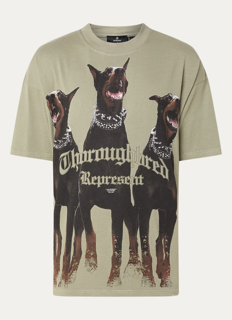 Represent Heren Thoroughbred T-shirt met logoprint in de kleur Lichtgroen, maat: S