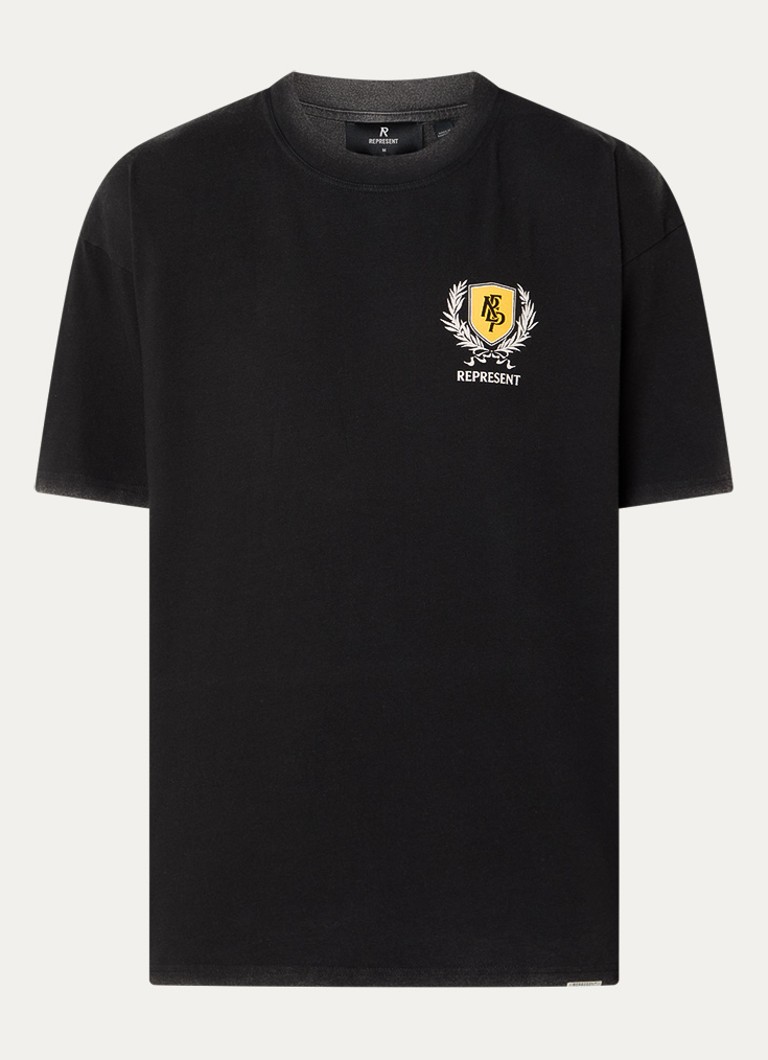 Represent Heren Crest T-shirt met logo- en backprint in de kleur Zwart, maat: XS