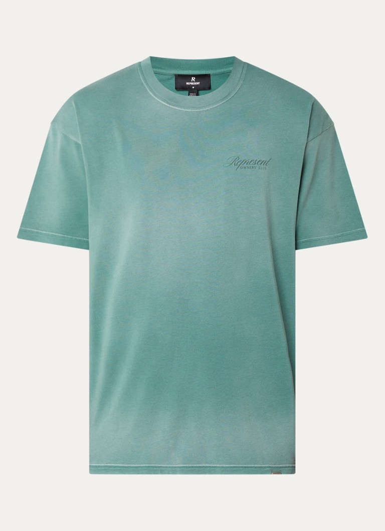 Represent Heren Owners Club T-shirt met logo- en backprint in de kleur Zeegroen, maat: XS