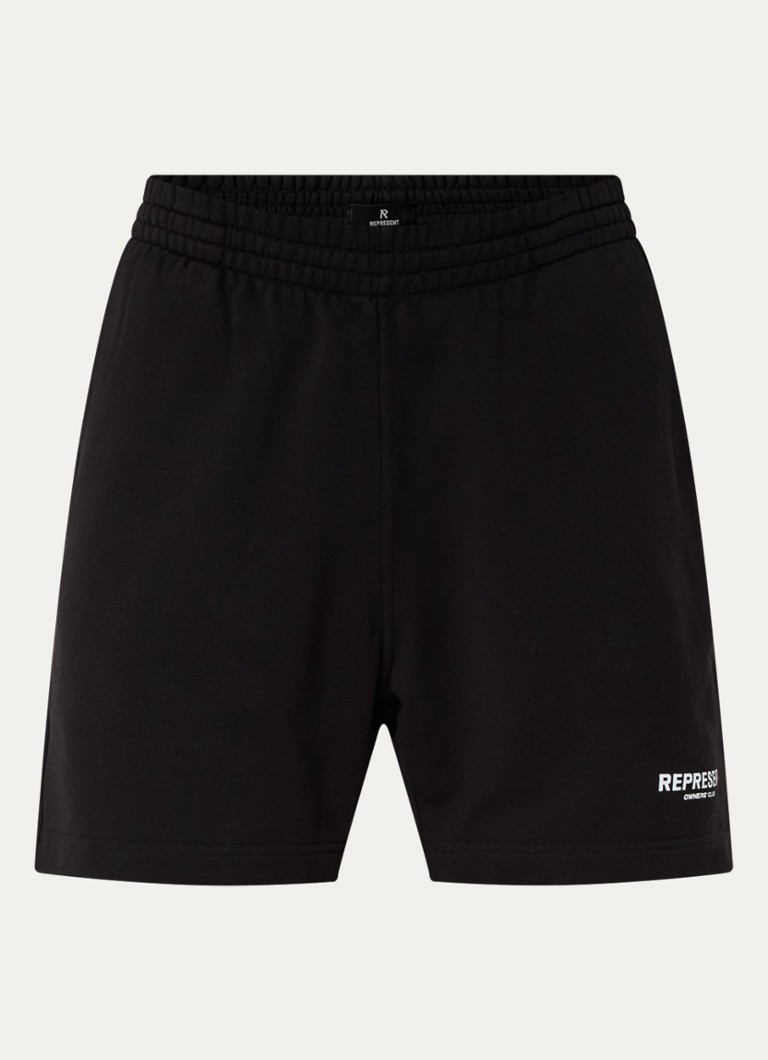 Represent Heren Owners Club loose fit korte joggingbroek met logoprint in de kleur Zwart, maat: L