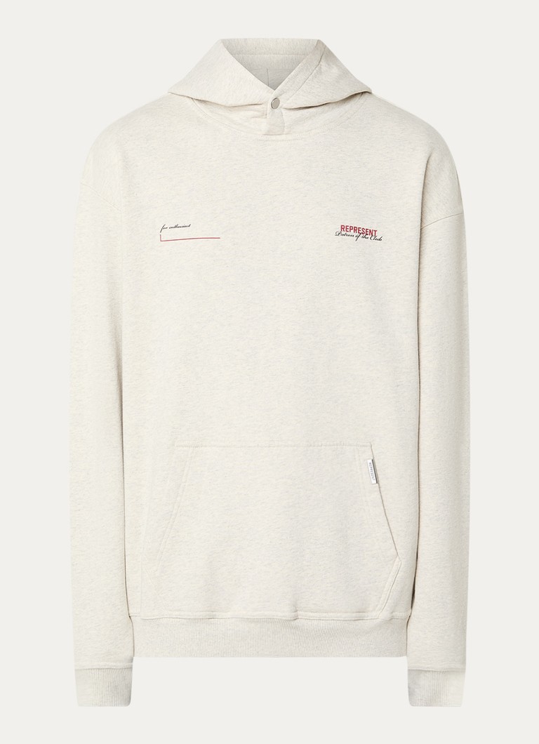 Represent Heren Patron Of The Club hoodie met logo- en backprint in de kleur Creme, maat: L