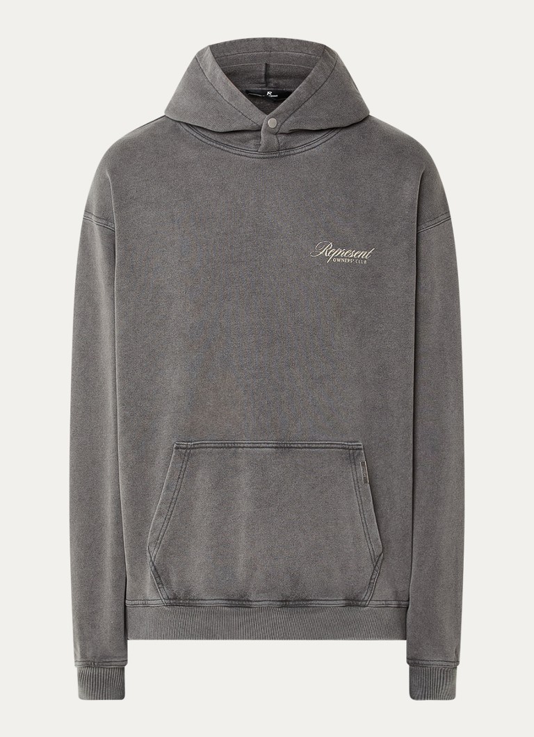 Represent Heren Owners Club Script hoodie met logo- en backprint in de kleur Donkergrijs, maat: L