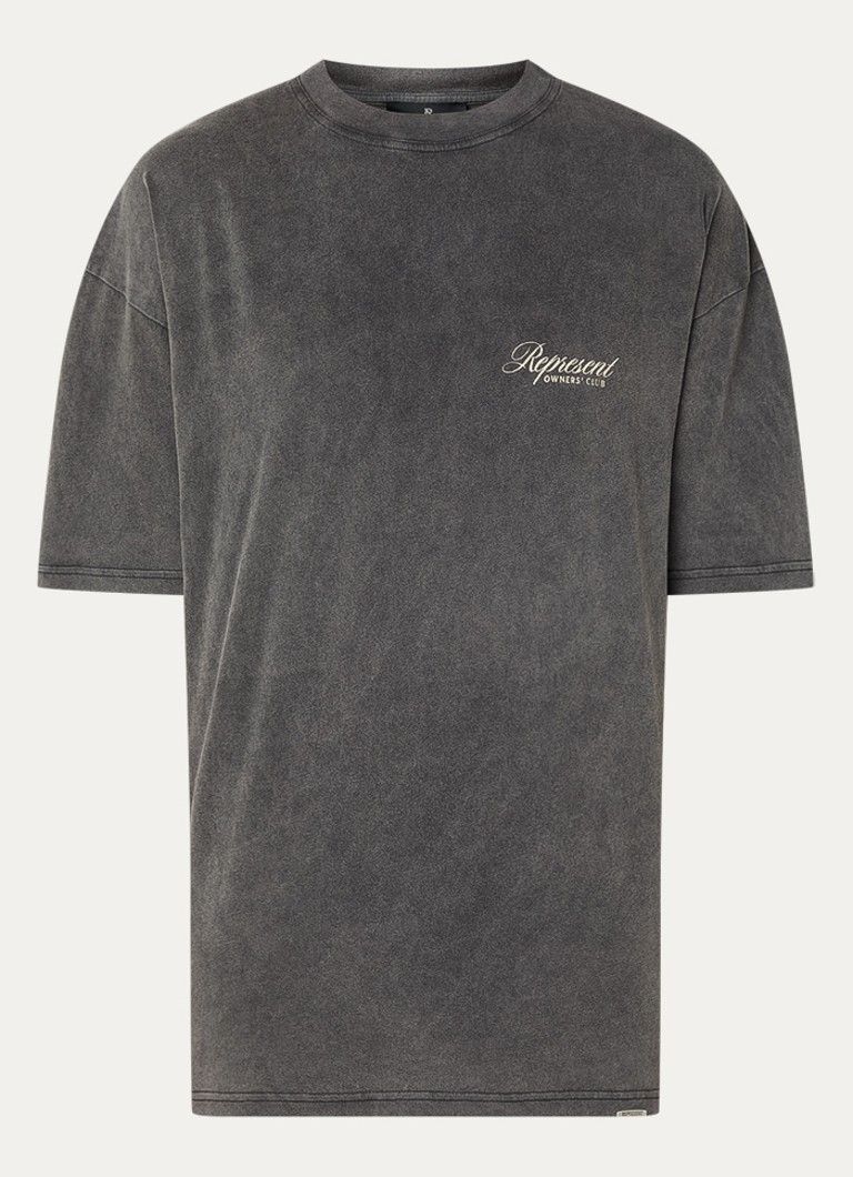 Represent Heren Owners Club Script T-shirt met logo- en backprint in de kleur Donkergrijs, maat: S