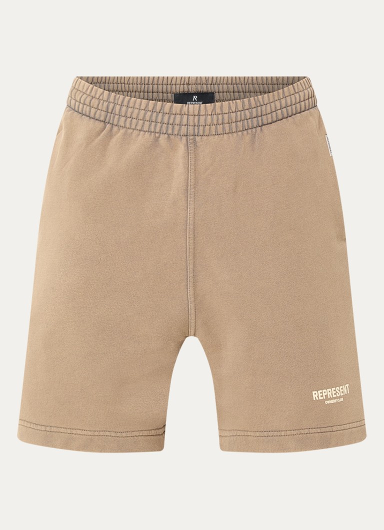Represent Heren Owners Club straight fit korte joggingbroek met logo in de kleur Lichtbruin, maat: XS
