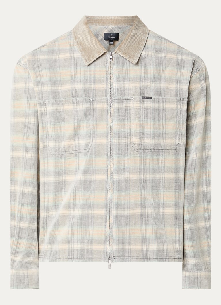 Represent Heren Overshirt met ruitdessin en borstzakken in de kleur Creme, maat: L