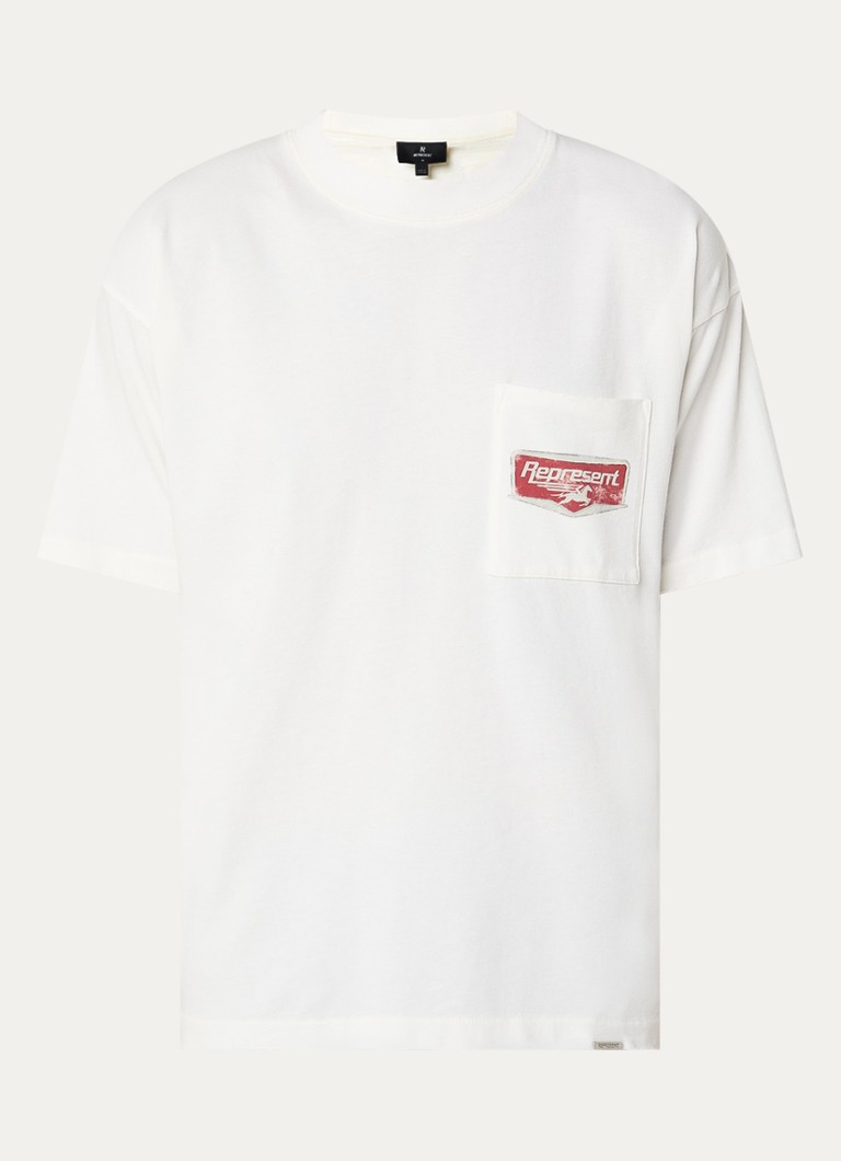 Represent Heren Nothing faster T-shirt met print en borstzak in de kleur Gebroken wit, maat: S