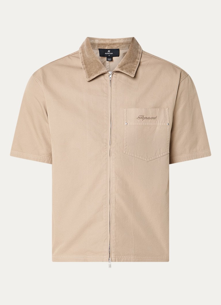 Represent Heren Ramona overhemd met opgestikte zak en logoborduring in de kleur Donkerbeige, maat: XL