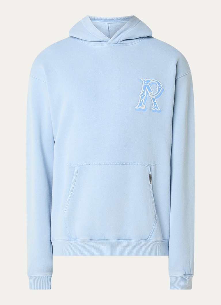 Represent Heren Western Initial hoodie met logoborduring in de kleur Lichtblauw, maat: S