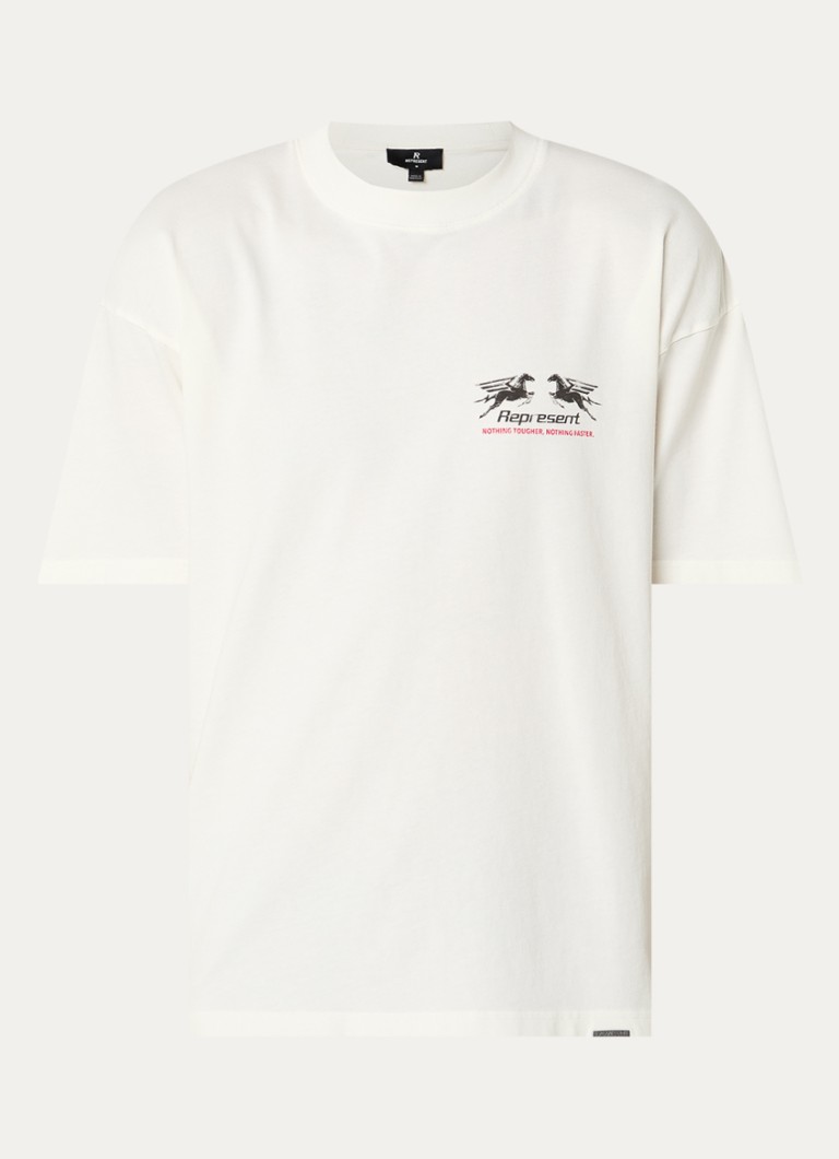 Represent Heren 24 Hour service T-shirt met logo- en backprint in de kleur Beige, maat: S