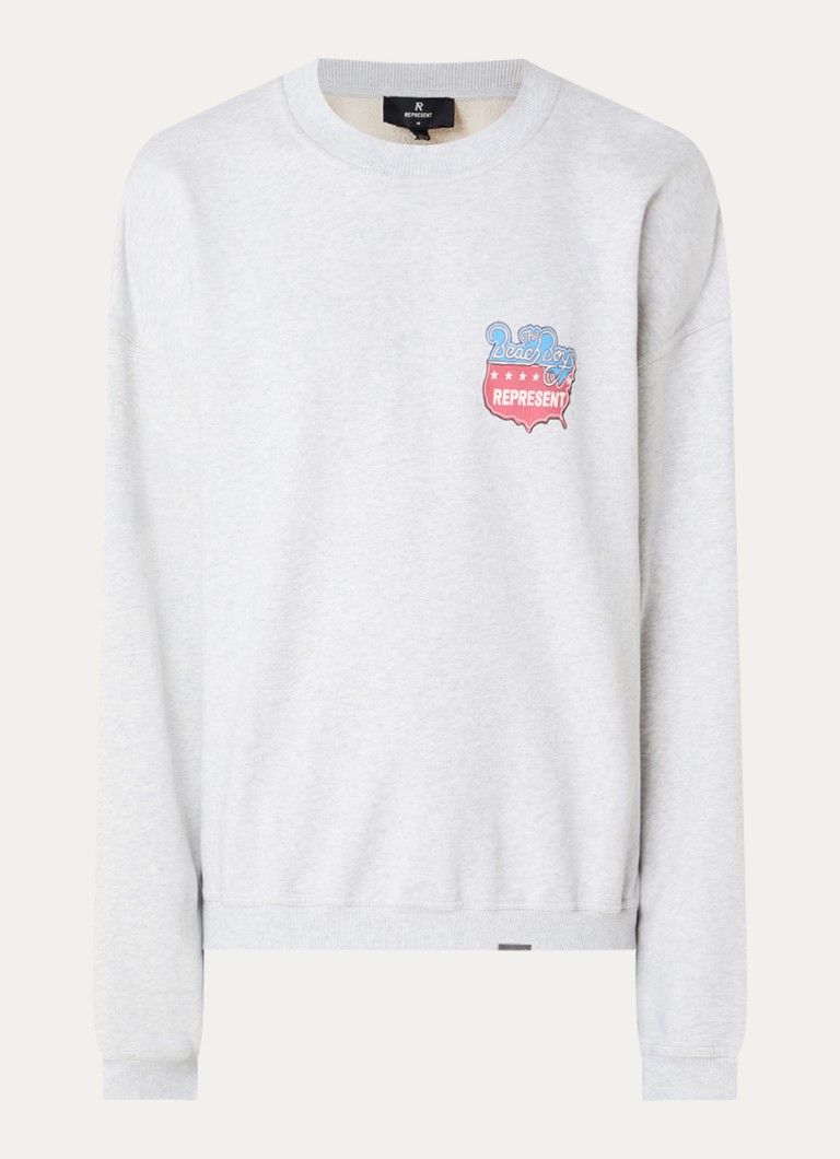 Represent Heren Beach Boys sweater met logo- en backprint in de kleur Grijsmele, maat: XL