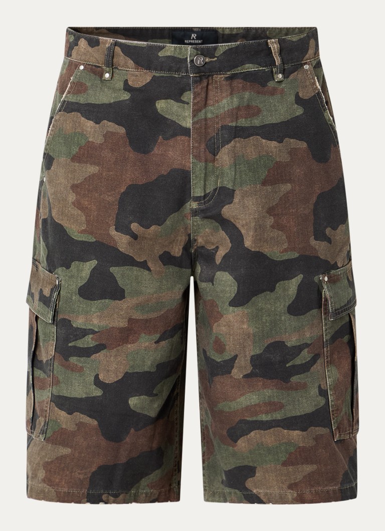 Represent Heren Straight fit korte broek met camouflageprint in de kleur Bruin, maat: M